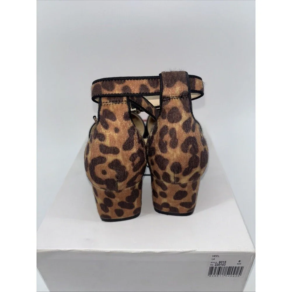 Cabi Kiki Leopard Animal Print Ankle Strap Brown Black 6015 Block Heel Size 8